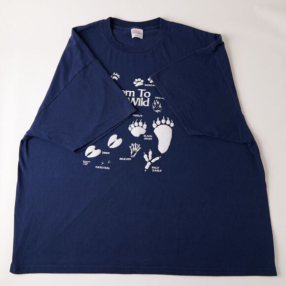 Vtg Hanes T-Shirt Men's 3XL Animal Tracks Hiking Hiker Nature Wildlife Gorpcore - Picture 6 of 10